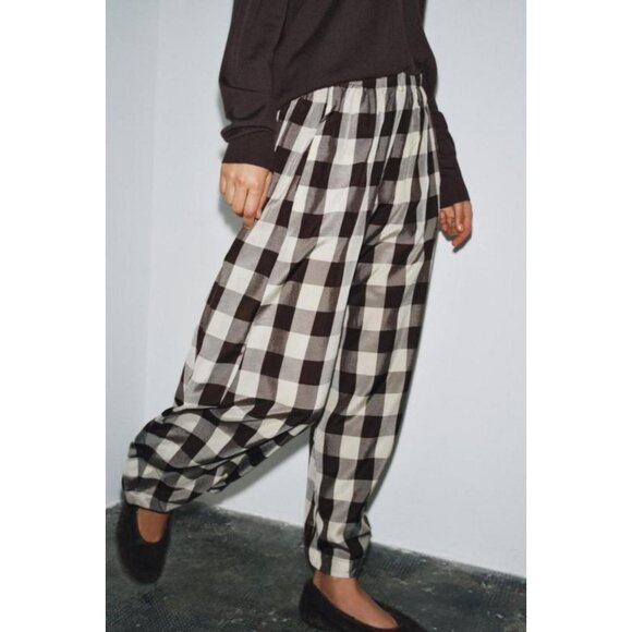 ZARA ZW COLLECTION GINGHAM CHECK TROUSERS - Picture 6 of 9